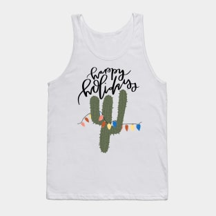 happy holidays funny cactus with christmas lights design Tank Top